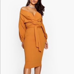 Off The Shoulder Wrap Midi Dress